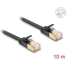 Delock RJ45 Network Cable Cat.6A plug to plug with robust latch and Cat.7 raw flat cable U/FTP 10 m black