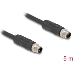 Delock M12 Cable L-coded 4 pin male to male PUR suitable for drag chains 5 m black