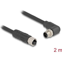 Delock M12 Cable L-coded 4 pin male right angled to female straight PUR suitable for drag chains 2 m black