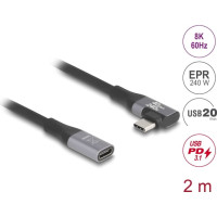 Delock USB 20 Gbps extension cable angled left / right USB PD 3.1 Extended Power Range 240 W 2 m