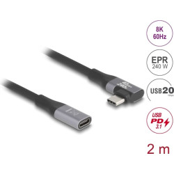 Delock USB 20 Gbps extension cable angled left / right USB PD 3.1 Extended Power Range 240 W 2 m