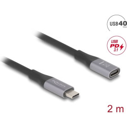 Delock USB 40 Gbps Extension Cable USB Type-C™ male to female PD 3.1 240 W 2 m grey metal