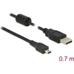 Delock USB 2.0 Cable Type-A male to USB 2.0 Mini-B male 0.7 m black