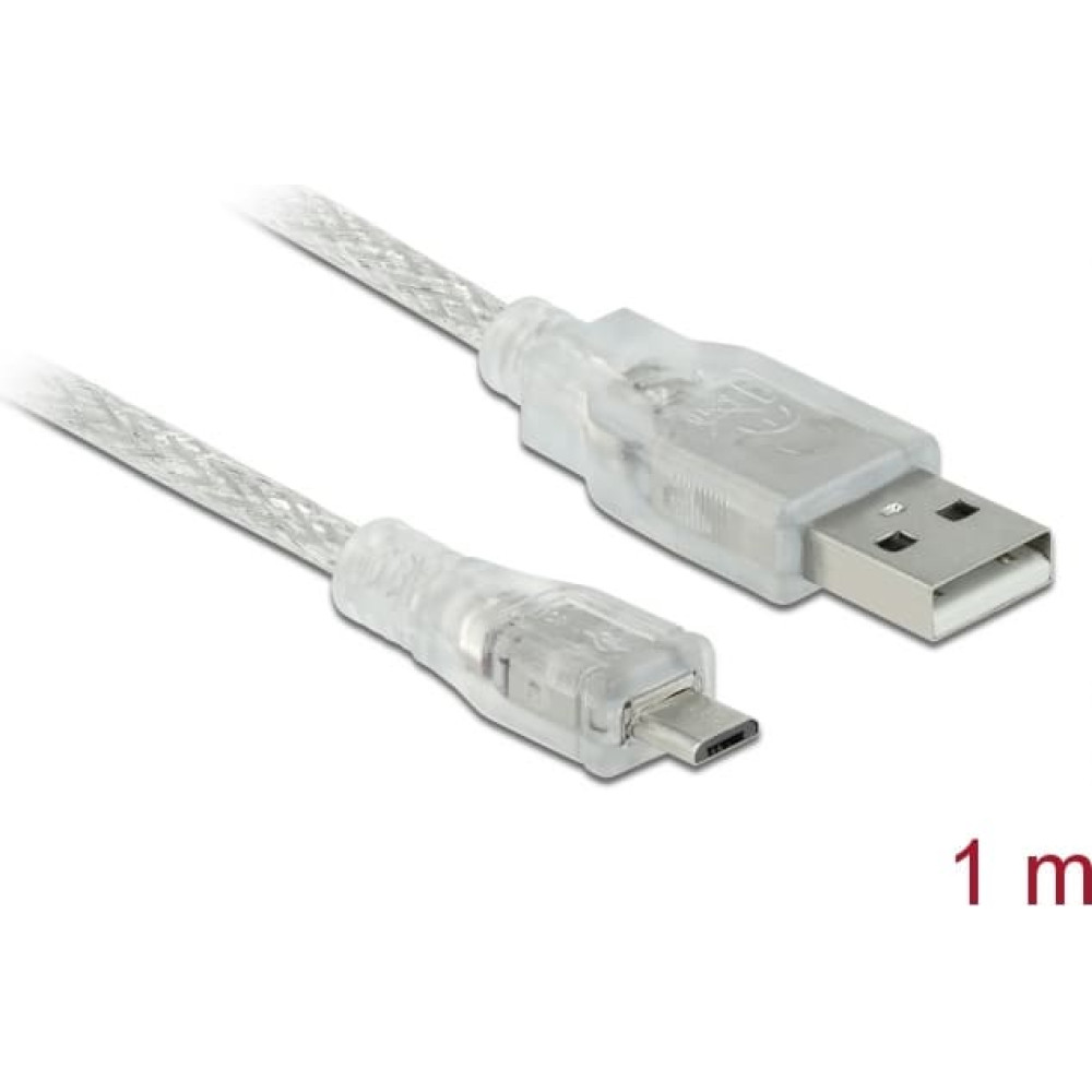 Delock Cable USB 2.0 Type-A male > USB 2.0 Micro-B male 1 m transparent