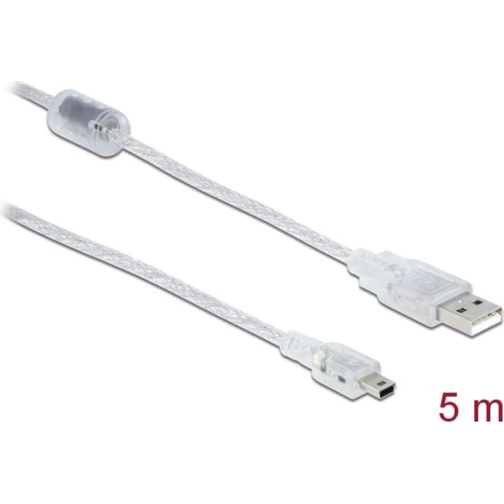 Delock Cable USB 2.0 Type-A male > USB 2.0 Mini-B male 5 m transparent