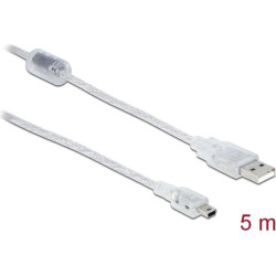 Delock Cable USB 2.0 Type-A male > USB 2.0 Mini-B male 5 m transparent