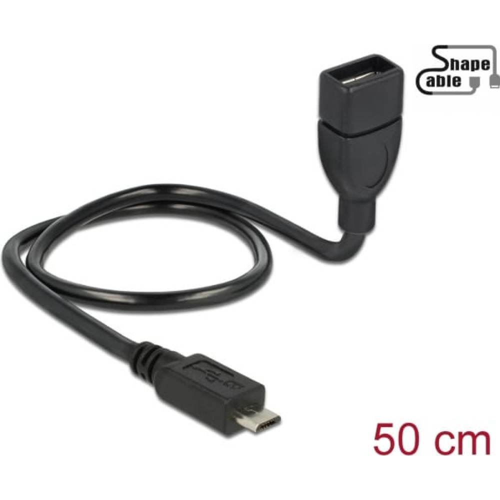 Delock Cable USB 2.0 Micro-B male > USB 2.0 Type-A female OTG ShapeCable 0.50 m