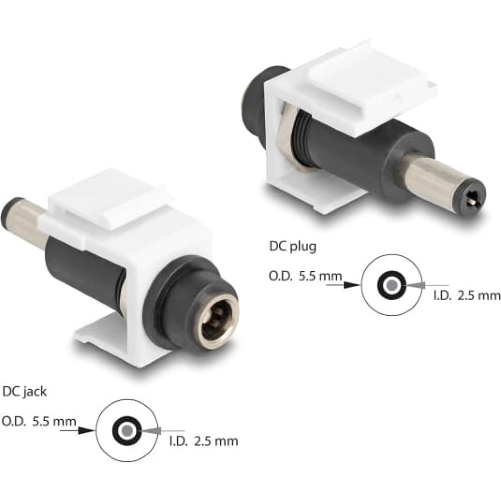 Delock Keystone Module DC 5.5 x 2.5 mm female to DC 5.5 x 2.5 mm male white