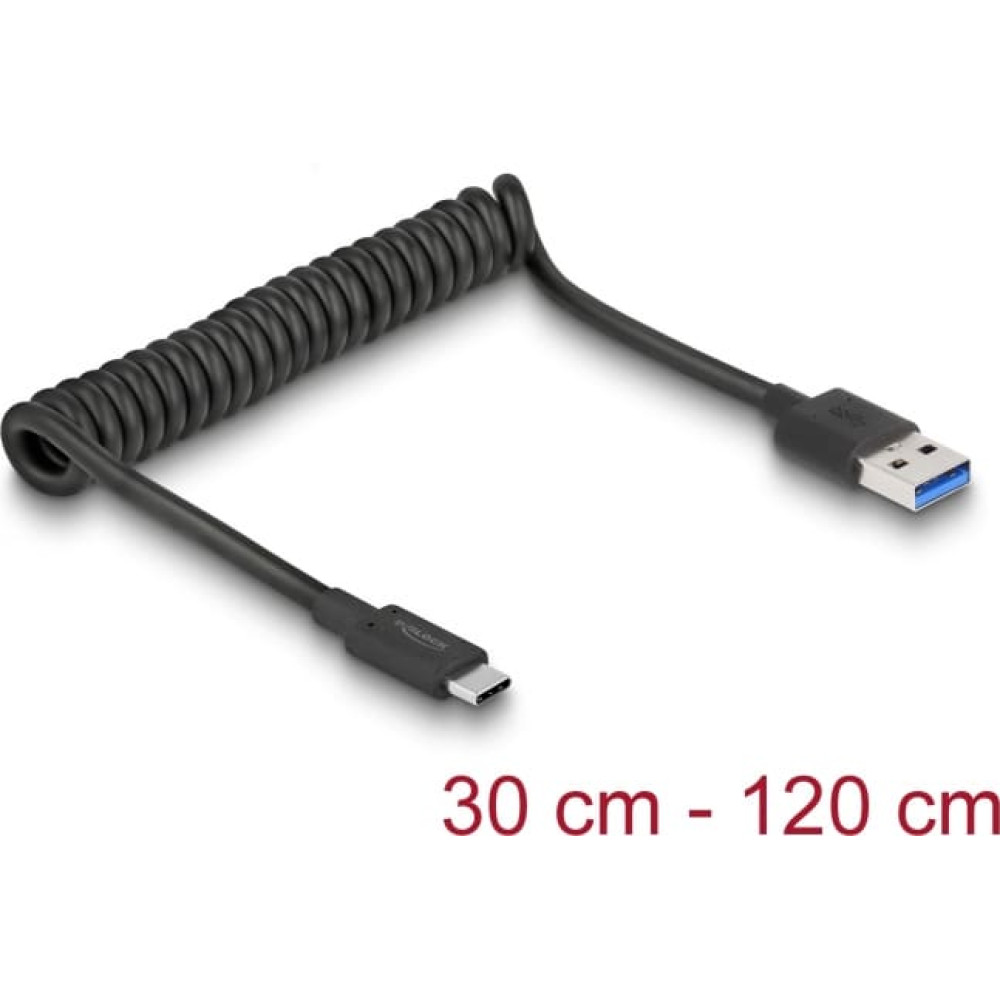 Delock USB 3.1 Gen 2 Coiled Cable Type-A male to Type-C™ male