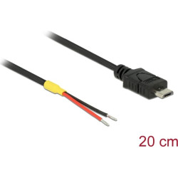 Delock Cable USB 2.0 Micro-B male > 2 x open wires power 20 cm Raspberry Pi