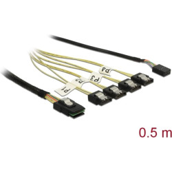 Delock Cable Mini SAS SFF-8087 > 4 x SATA 7 pin + Sideband 0.5 m metal
