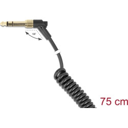 Delock Coiled Cable 3.5 mm 3 pin Stereo jack male to Stereo jack male angled with screw adapter to 6.35 mm 75 cm
