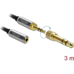 Delock Stereo Jack Extension Cable 3.5 mm 3 pin male to female with 6.35 mm screw adapter 3 m