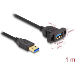 Delock SuperSpeed USB 5 Gbps (USB 3.2 Gen 1) Cable USB Type-A male to female 1 m panel-mount black