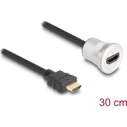 Delock HDMI built-in female 8K 60 Hz with cable plug 30 cm aluminium