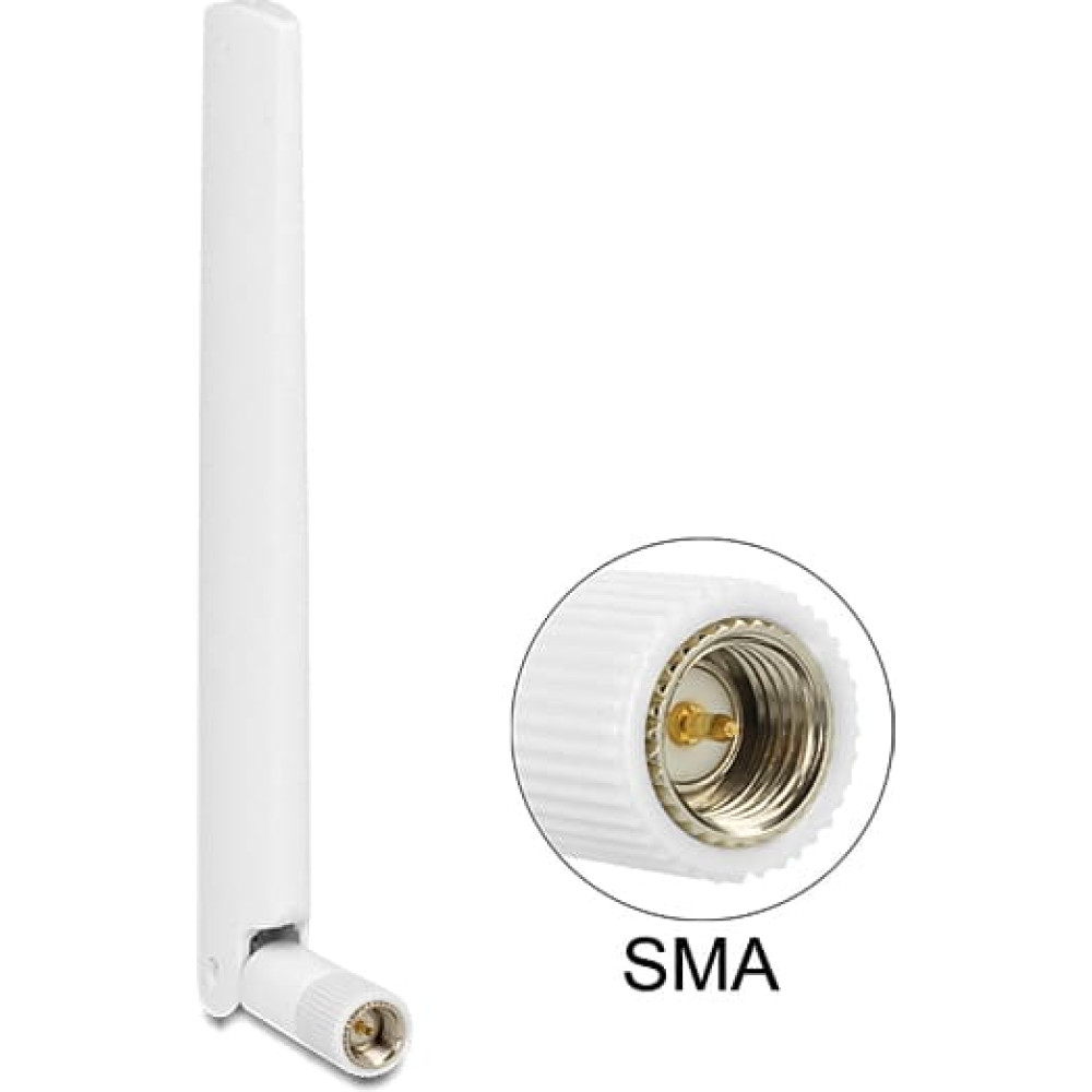 Delock LTE Antenna SMA 1 ~ 2.5 dBi Omnidirectional With Flexible Joint White