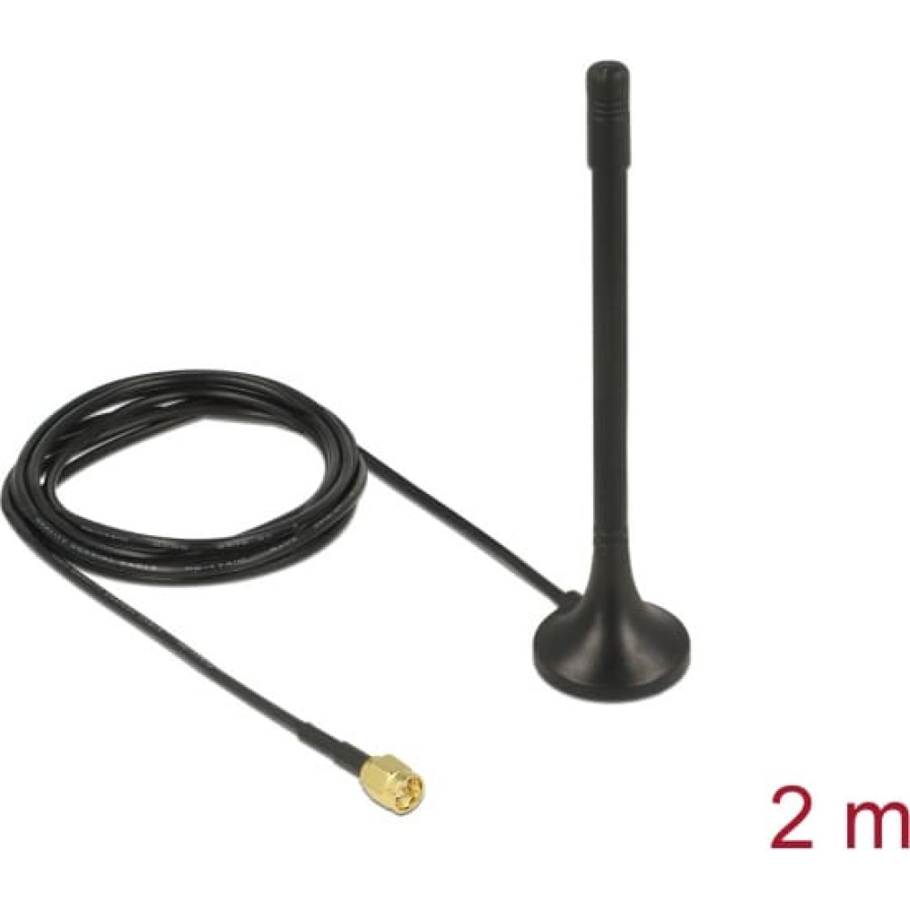 Delock ISM 433 MHz Antenna SMA plug 2 dBi omnidirectional with magnetic base and connection cable (RG-174, 2 m) black