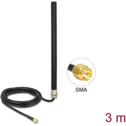 Delock LTE UMTS GSM Antenna SMA plug 3 dBi omnidirectional fixed with connection cable RG-58, 3 m wall mounting outdoor black