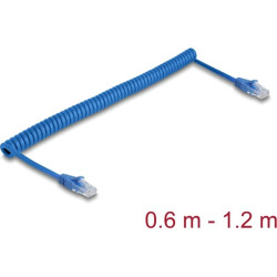 Delock RJ45 Coiled Cable plug to plug Cat.6 UTP 0.6 m to 1.2 m blue