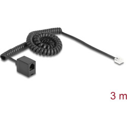 Delock Telephone Cable / Coiled Cable RJ11 plug to RJ11 jack black 3 m