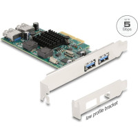 Delock PCI Express x4 Card to 2 x external USB 5 Gbps Type-A + 2 x internal USB 5 Gbps Type-A Dual Channel - Low Profile Form Factor