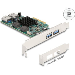 Delock PCI Express x4 Card to 2 x external USB 5 Gbps Type-A + 2 x internal USB 5 Gbps Type-A Dual Channel - Low Profile Form Factor