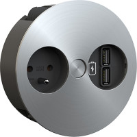 Bachmann TWIST 1xUTE 1xUSB Charger, AEH Edelstahl Optik, 2 m