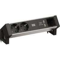 Bachmann DESK2 ALU BLACK 2x earthing contact 1x USB charger 1x ABD GST18
