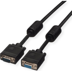 Roline SVGA Cable + Ferrite, HD15, M/F, 2 m