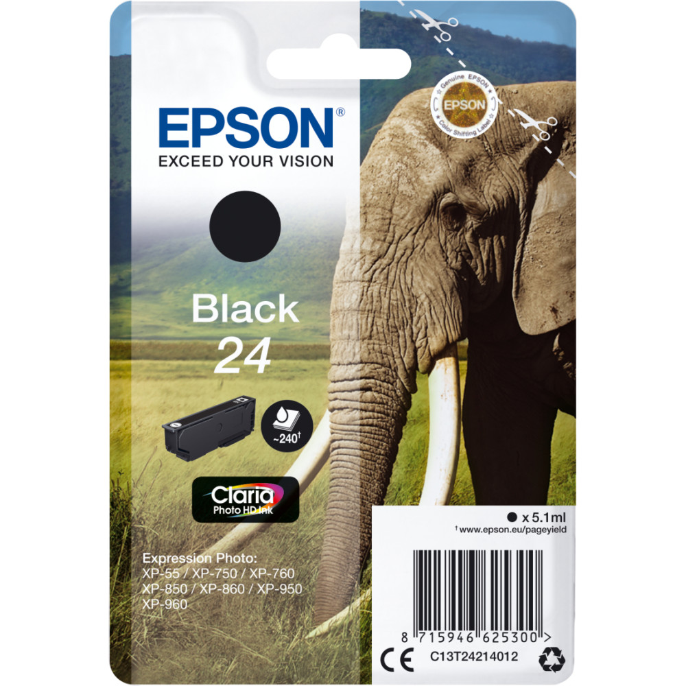 Epson Elephant Singlepack Black 24 Claria Photo HD Ink