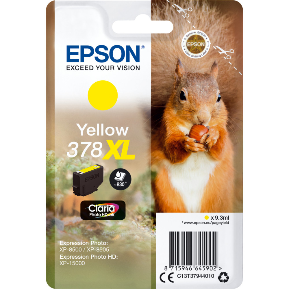 Epson Squirrel Singlepack Yellow 378XL Claria Photo HD Ink