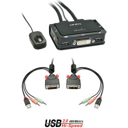Lindy KVM Switch 2 Port DVI-D Single Link USB 2.0 Audio