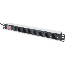 Digitus aluminum outlet strip with switch, 7 safety outlets, 2 m supply with surge protection