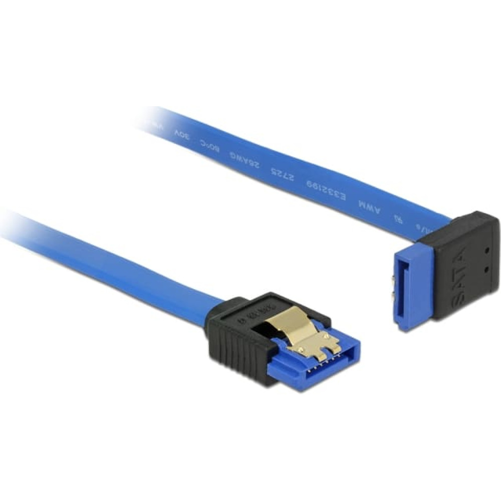 Delock Cable SATA 6 Gb/s receptacle straight > SATA receptacle upwards angled 20 cm blue with gold clips