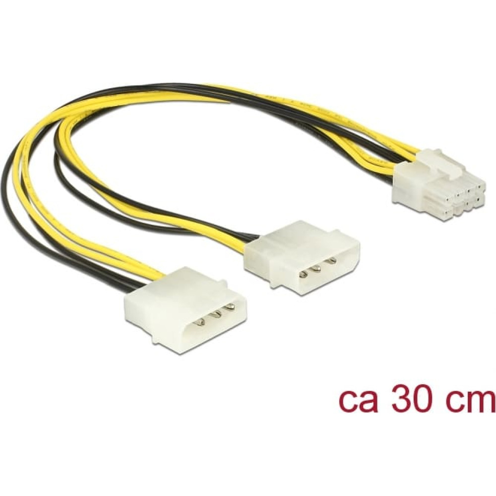 Delock Power cable 2 x 4 pin Molex male > 8 pin EPS male 30 cm