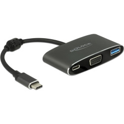 Delock Adapter USB Type-C™ male > VGA female (DP Alt Mode) + USB Type-A + USB Type-C™ PD