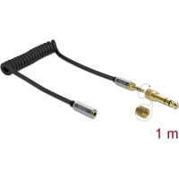 Delock Coiled Cable Extension 3.5 mm 3 pin Stereo Jack male to Stereo Jack female with 6.35 mm screw adapter 1 m