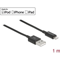 USB datu & barošanas kabelis priekš iPhone, iPad, iPod, melns, 1.0m, Delock