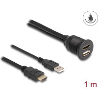 Delock Cable HDMI-A male and USB 2.0 Type-A male to HDMI-A female and USB 2.0 Type-A female for installation waterproof 1 m