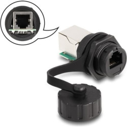 Delock Cable Connector RJ12 jack to RJ12 jack for installation with protective cap IP68 dust and waterproof black