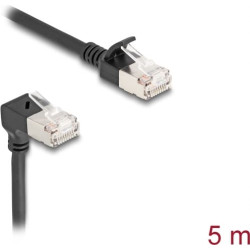 Delock RJ45 Network Cable Cat.6A S/FTP Slim 90° upwards angled / straight 5 m black