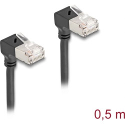 Delock RJ45 Network Cable Cat.6A S/FTP Slim 90° upwards / upwards angled 0.5 m black