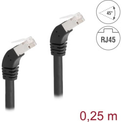 Delock RJ45 Network Cable Cat.6A S/FTP 45° downwards angled 0.25 m black