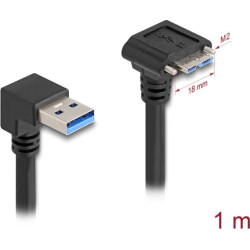 Delock USB 5 Gbps Cable USB Type-A male 90° downwards angled to USB Micro-B male with screw distance 18 mm 90° downwards angled 1 m black