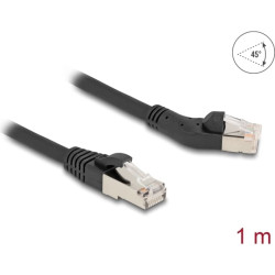 Delock RJ45 Network Cable Cat.6A S/FTP plug 45° left angled to plug straight 1 m black