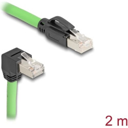 Delock RJ45 Network Cable Cat.6A plug to plug downwards angled SF/UTP suitable for drag chains PUR (TPU) 2 m green