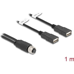 Delock M12 Cable A-coded 8 pin female to 2 x USB 2.0 Type-A female 1 m black