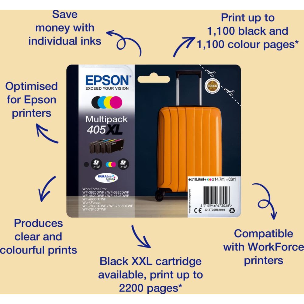 Epson 405XL DURABrite Ultra Ink tintes kārtridžs 1 pcs Oriģināls Augsta (XL) produktivitāte Tirkīzzils