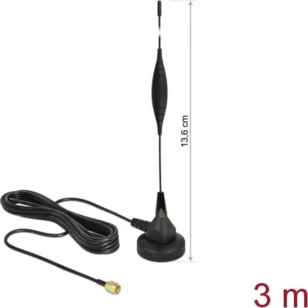 Delock GSM Antenna SMA plug 5 dBi fixed omnidirectional with magnetic base and connection cable RG-174 3 m outdoor black