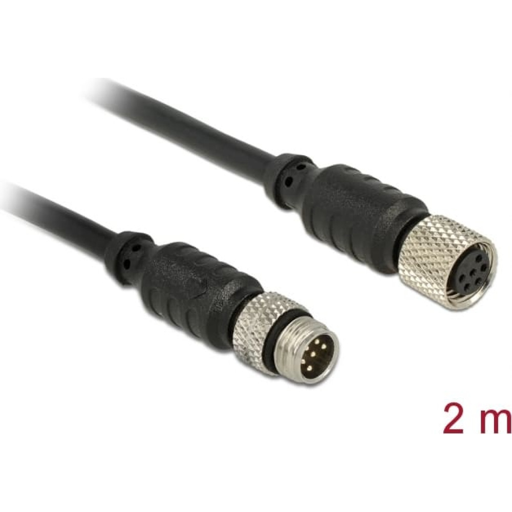 Delock M8 sensor / actuator extension cable M8 6 Pin male to M8 6 Pin female waterproof 2 m